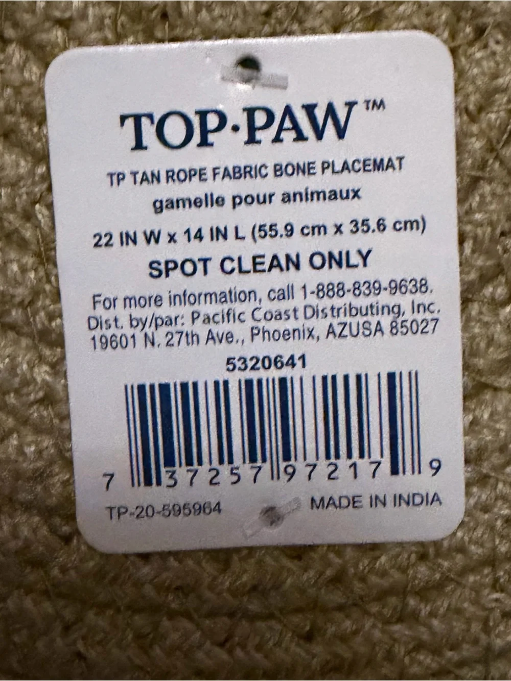 🐻‍❄️NEW*TOP PAW Bone-Shaped Dog Placemat - Tan